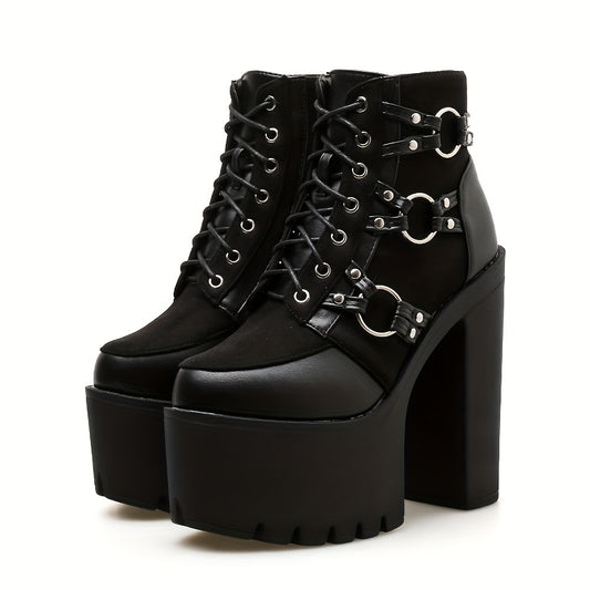 Women's Goth Motorcycle High Heel Boots