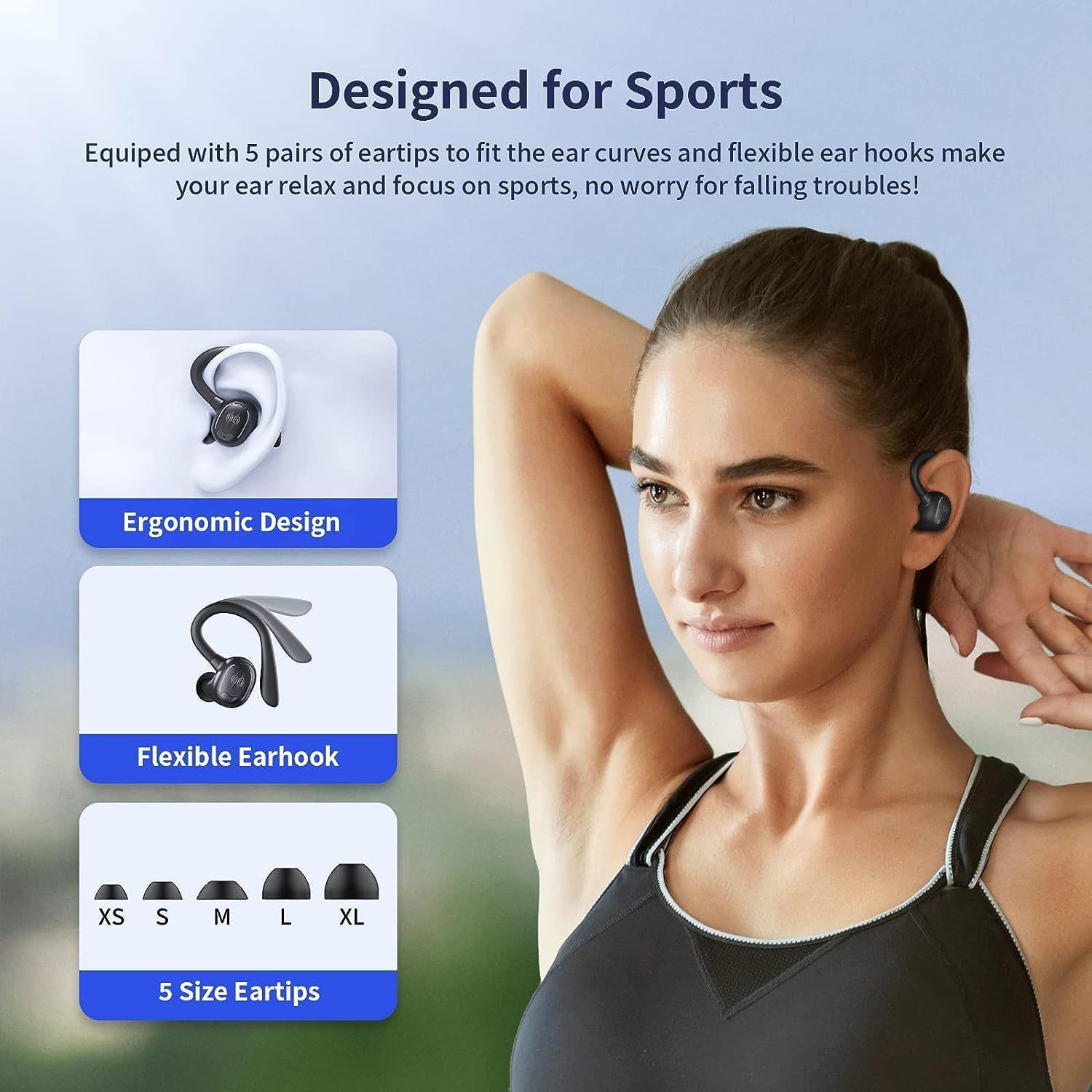 Active Pro Earbuds: Earhook Design for Running & Gym | LED Case Included