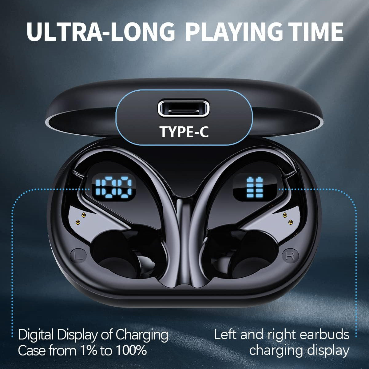 Active Pro Earbuds: Earhook Design for Running & Gym | LED Case Included