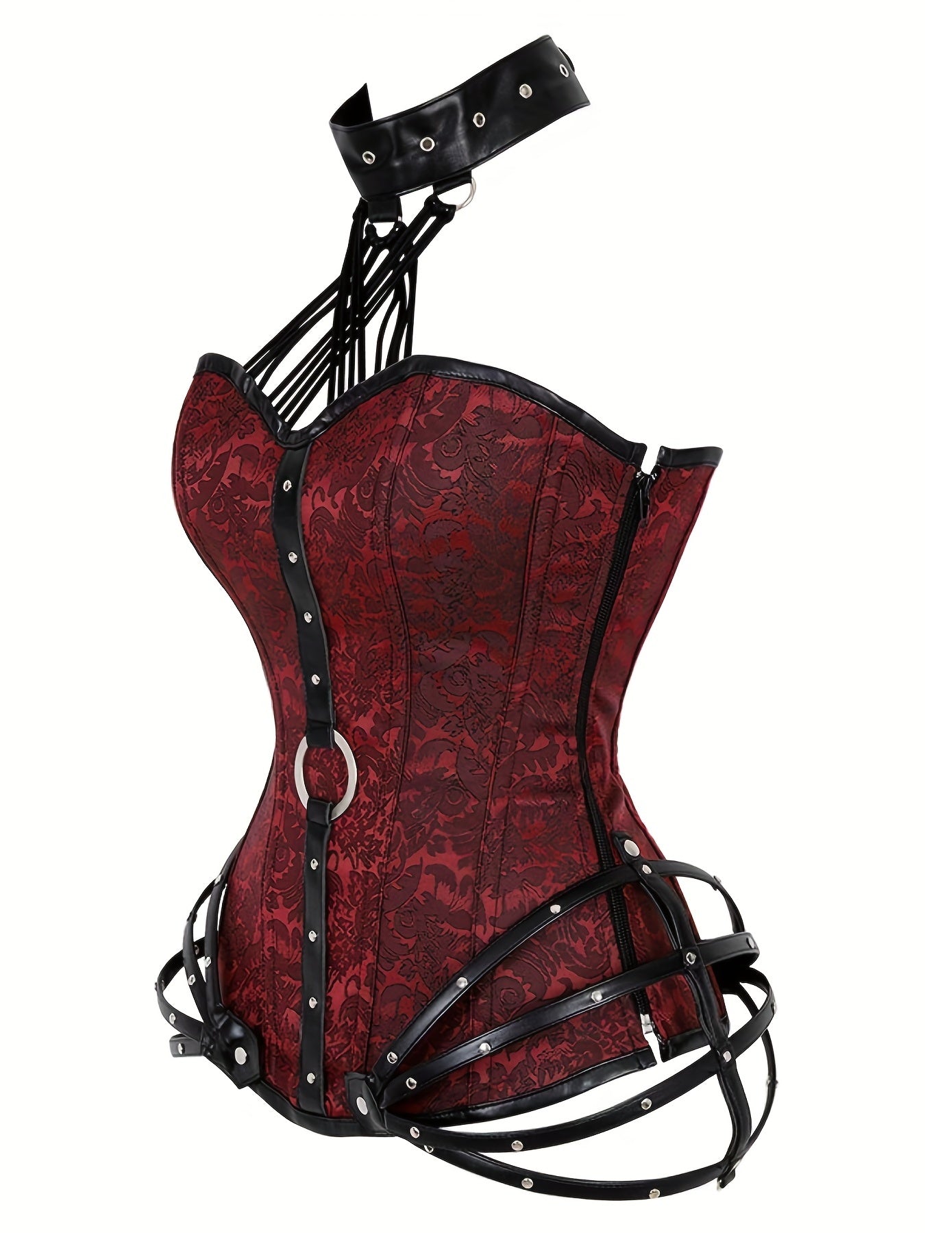 Gothic Halter Women's Vintage Floral Corset | Halter Neck Bustier with Zipper for Tummy Control