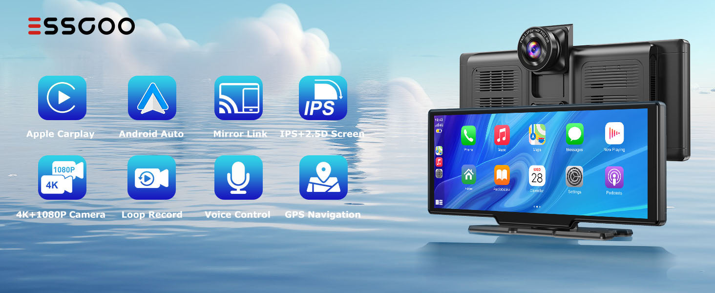 10.26" 4K Touchscreen Car Stereo | Wireless Apple CarPlay & Android Auto | 64GB Storage | GPS Navigation | Bluetooth | Backup Camera Input