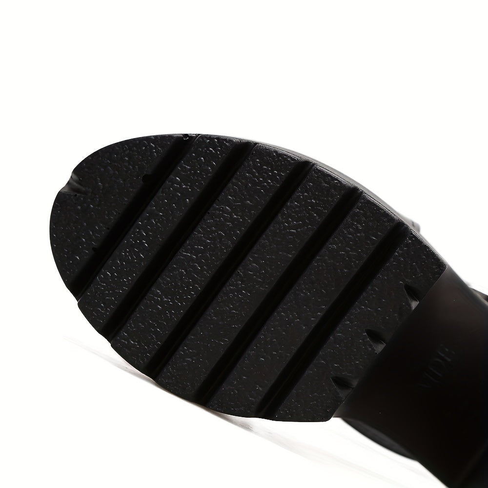 Women's Chunky Platform Pumps with Cross Strap & Back Zipper