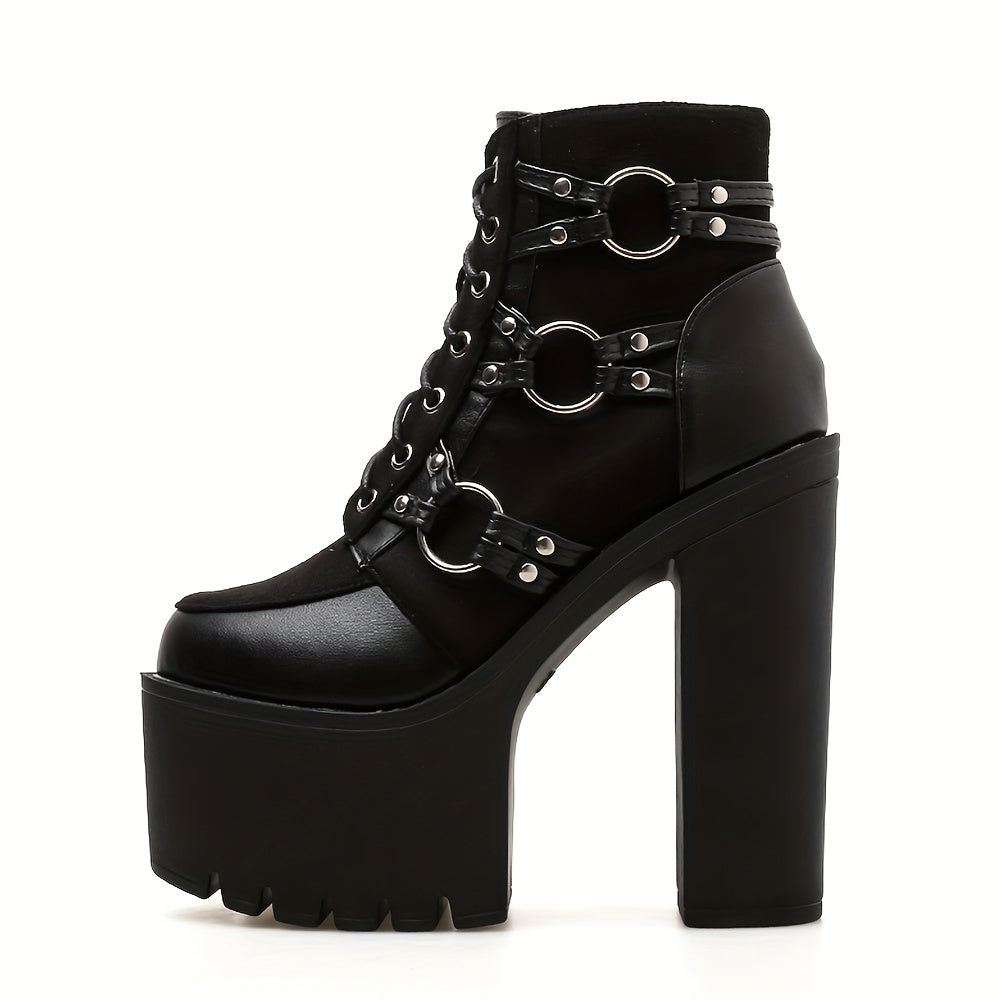 Women's Goth Motorcycle High Heel Boots