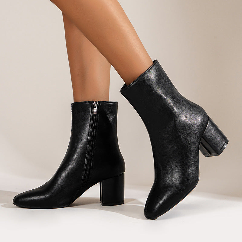 High Heels Short Boots Women's Mid-Calf