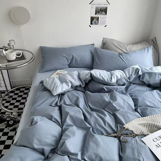 Blue Moonlight Washed Cotton Duvet Cover Set - 300TC, 100% Cotton, Double Size