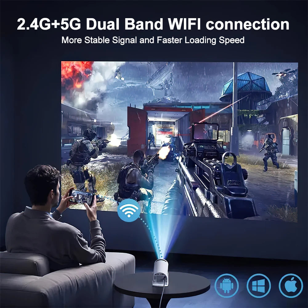 GerTong Mini Smart Projector with Android TV 11 | 1080P Outdoor Movie Night