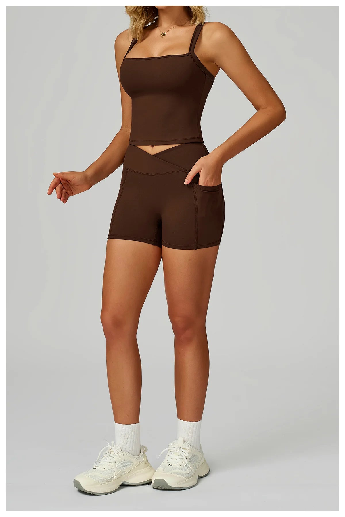 Women's High-Waist Workout Set - Sports Vest & Shorts