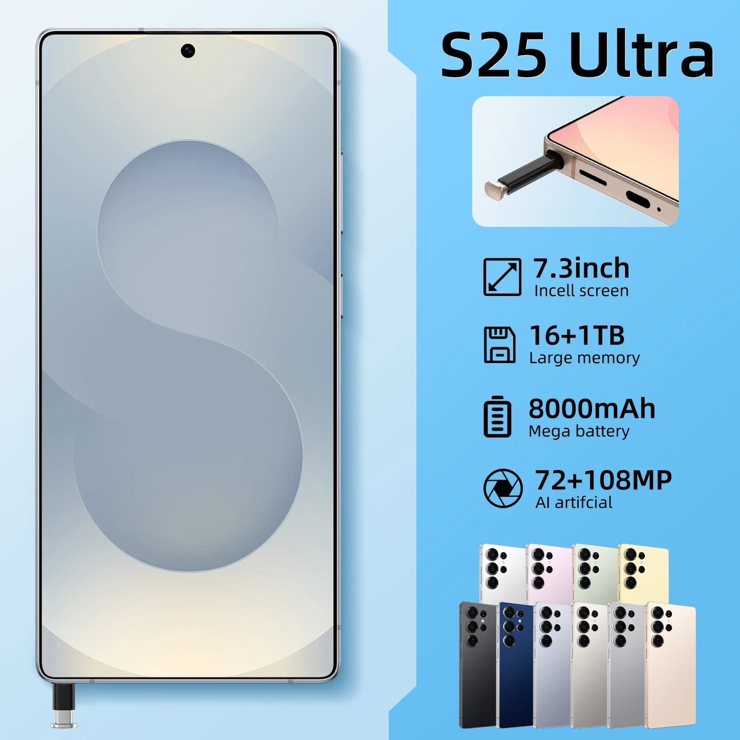 Best Sell New for S25 ultra Original Phone 5G Smartphone 7.3 Inch 12GB+512GB Android Telephone Mobile Phones Express Shipping