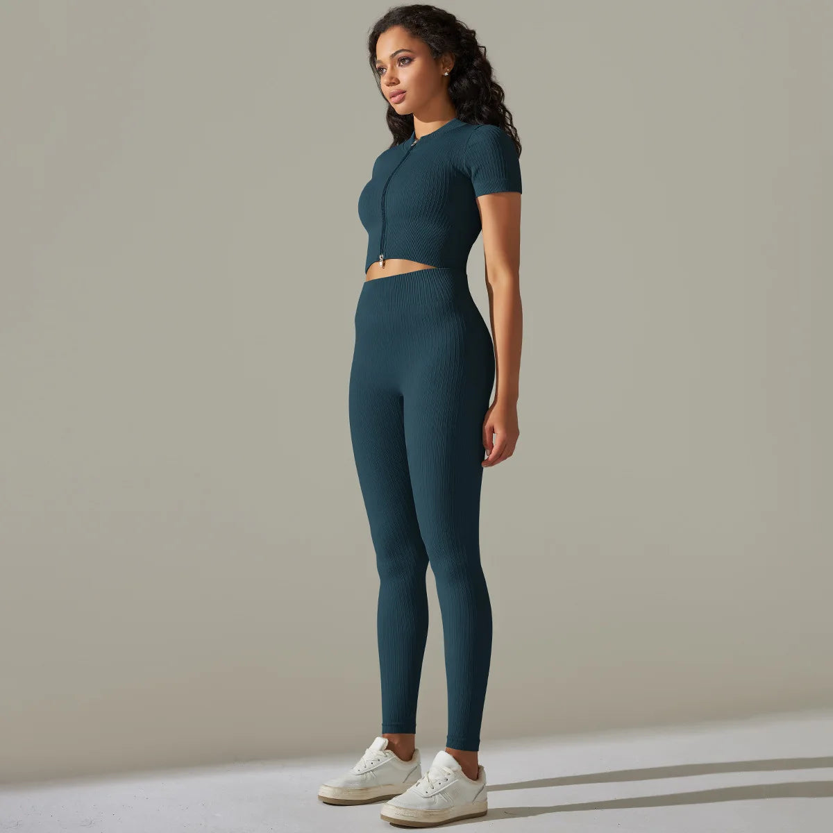Women's Quarter-Zip Workout Set with High-Waist Tights