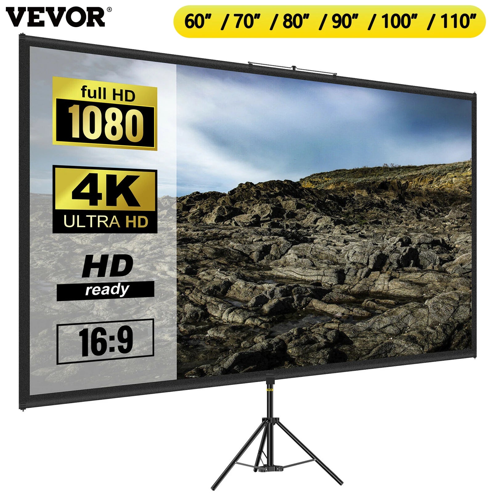 110" Portable Tripod Projector Screen | 4K HD & 160° Viewing Angle