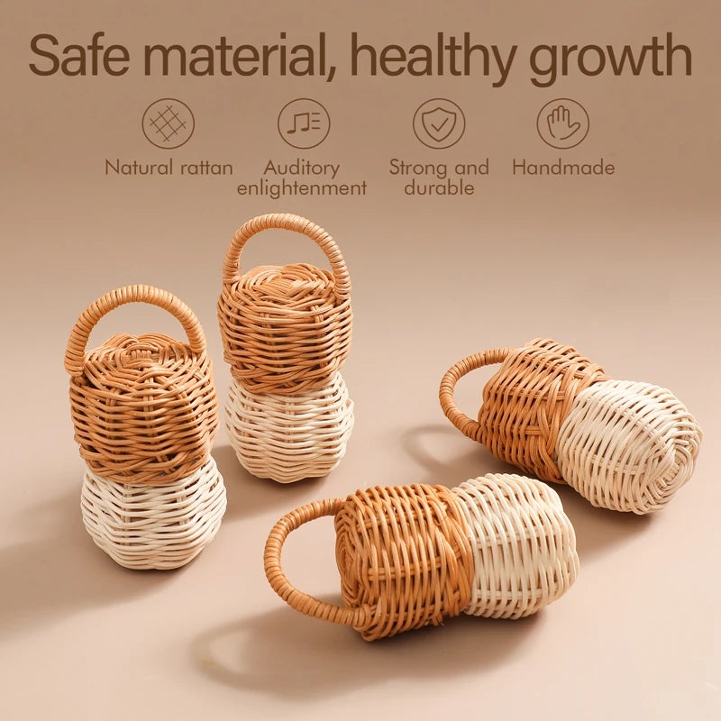 Baby Toys  Rattan Pine Bell  Wooden Rattan Toys