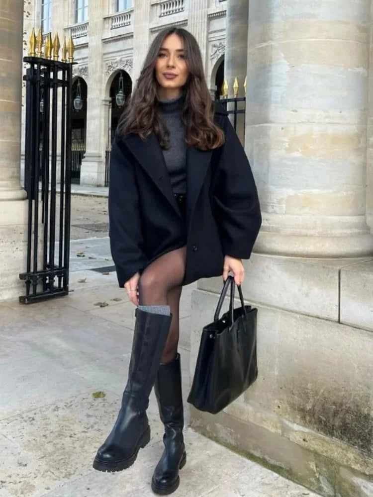 Women's Stand Collar Wool-Blend Coat