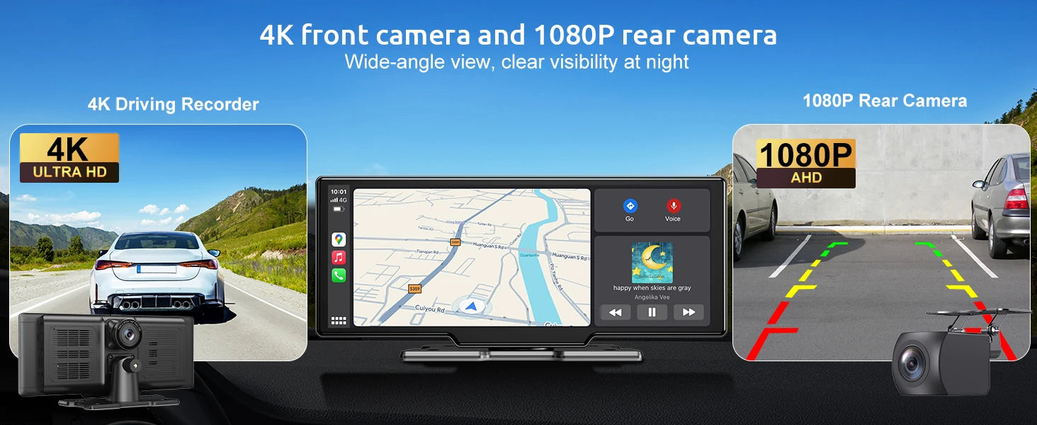 10.26" 4K Touchscreen Car Stereo | Wireless Apple CarPlay & Android Auto | 64GB Storage | GPS Navigation | Bluetooth | Backup Camera Input