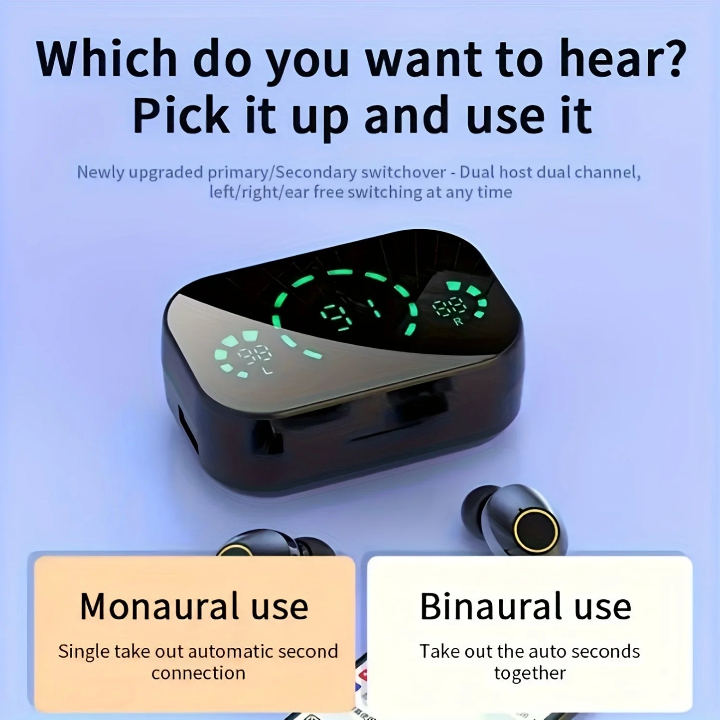 Touch Control Wireless Earbuds | Clear LED Display for iOS/Android