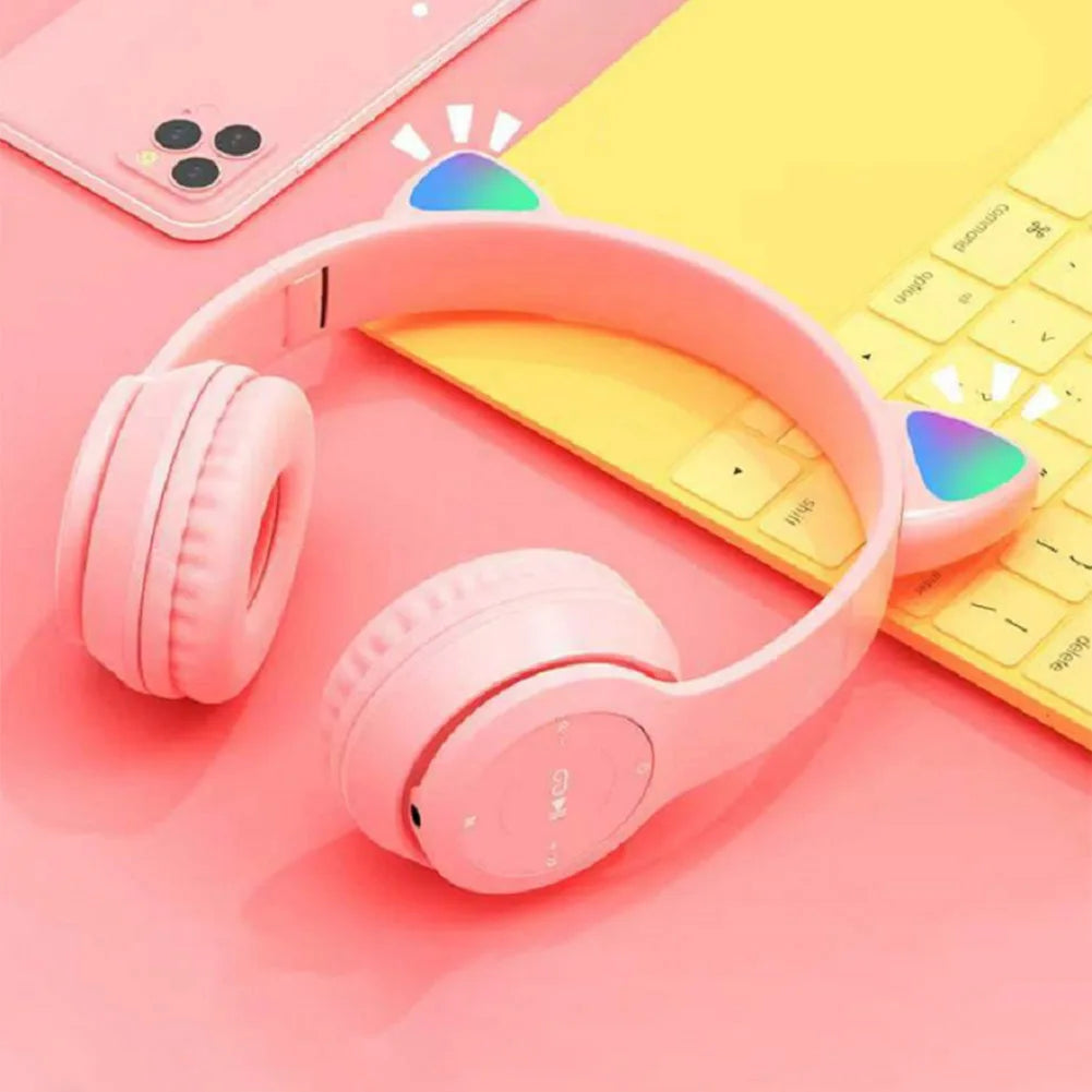 Cat Ear Headphones with LED Glow Lights | Wireless Bluetooth Over-Ear Headset