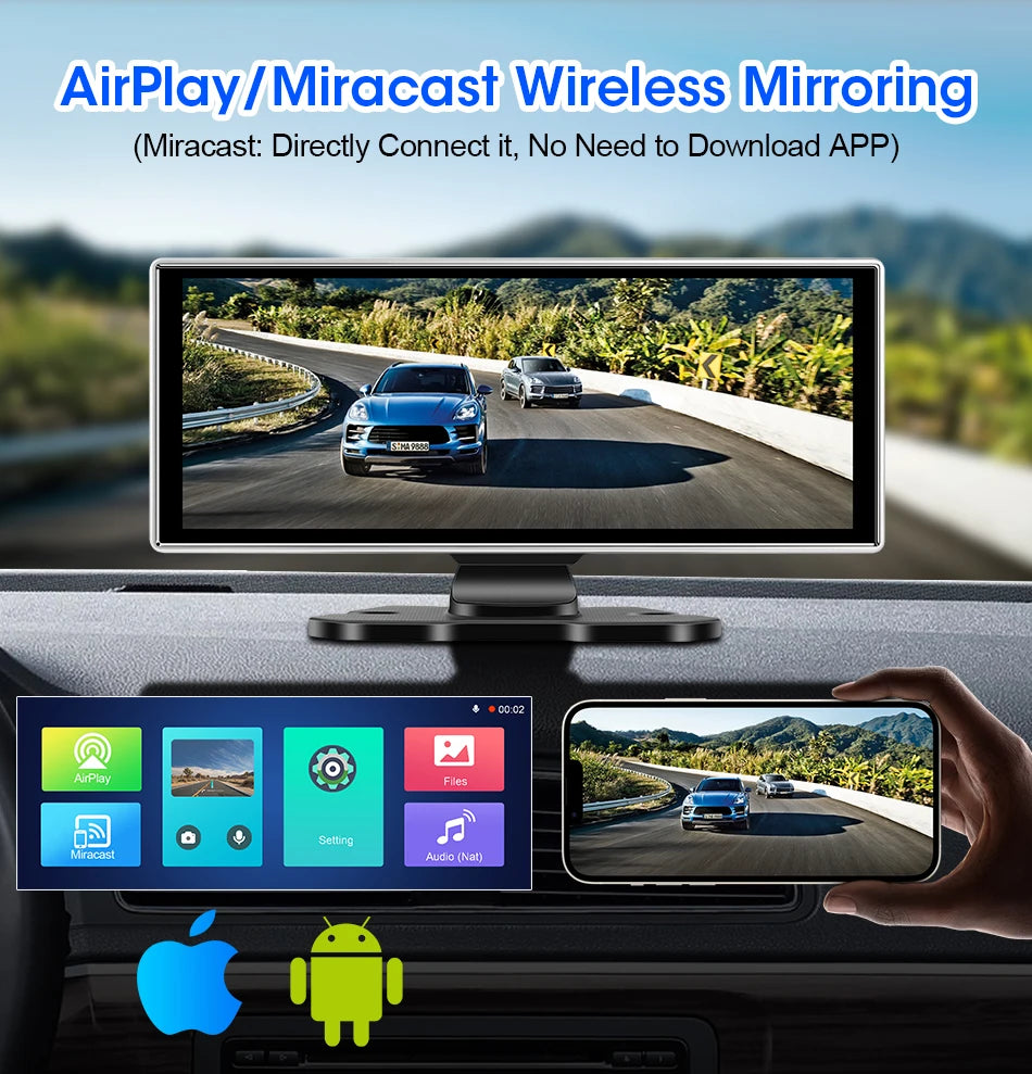 All-in-One 10.1/11.26" 4K Touchscreen Car Stereo | Wireless CarPlay & Android Auto | Built-in GPS & DVR Recorder | Dual Channel Recording | WiFi & Bluetooth
