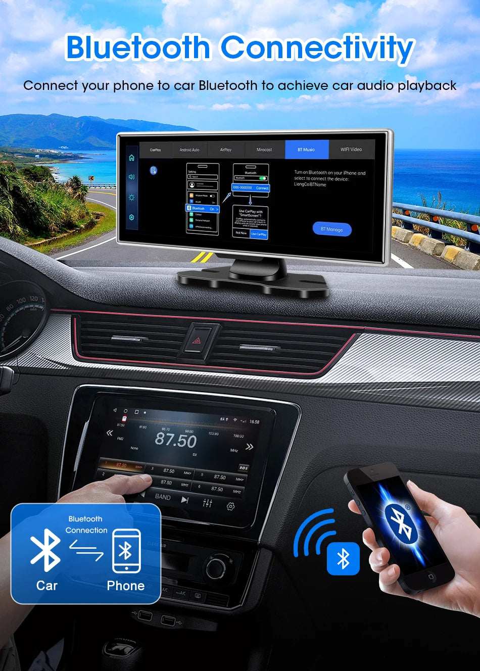 All-in-One 10.1/11.26" 4K Touchscreen Car Stereo | Wireless CarPlay & Android Auto | Built-in GPS & DVR Recorder | Dual Channel Recording | WiFi & Bluetooth