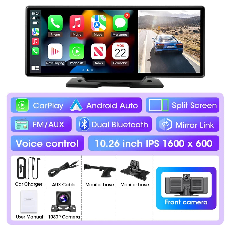 All-in-One 10.1/11.26" 4K Touchscreen Car Stereo | Wireless CarPlay & Android Auto | Built-in GPS & DVR Recorder | Dual Channel Recording | WiFi & Bluetooth