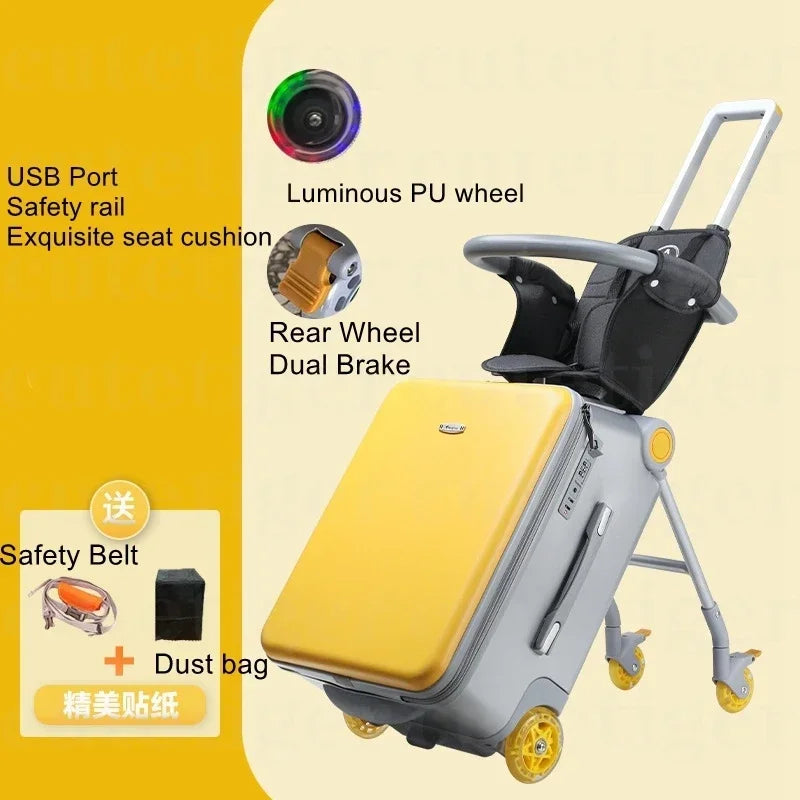 Can boarding suitcase Can sit and ride children's trolley bags lazy slip walker children's travel