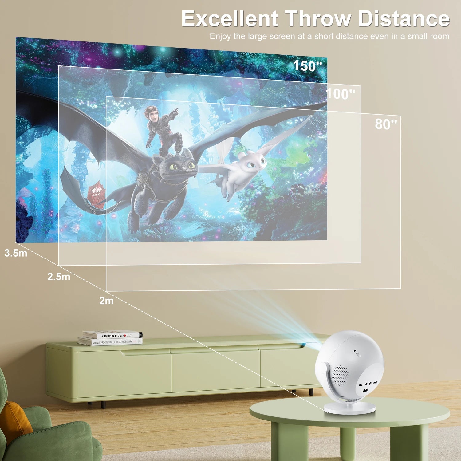 Salange Native 1080P 340ANSI 4K Mini Projector Andorid TV11.0 P360 360°