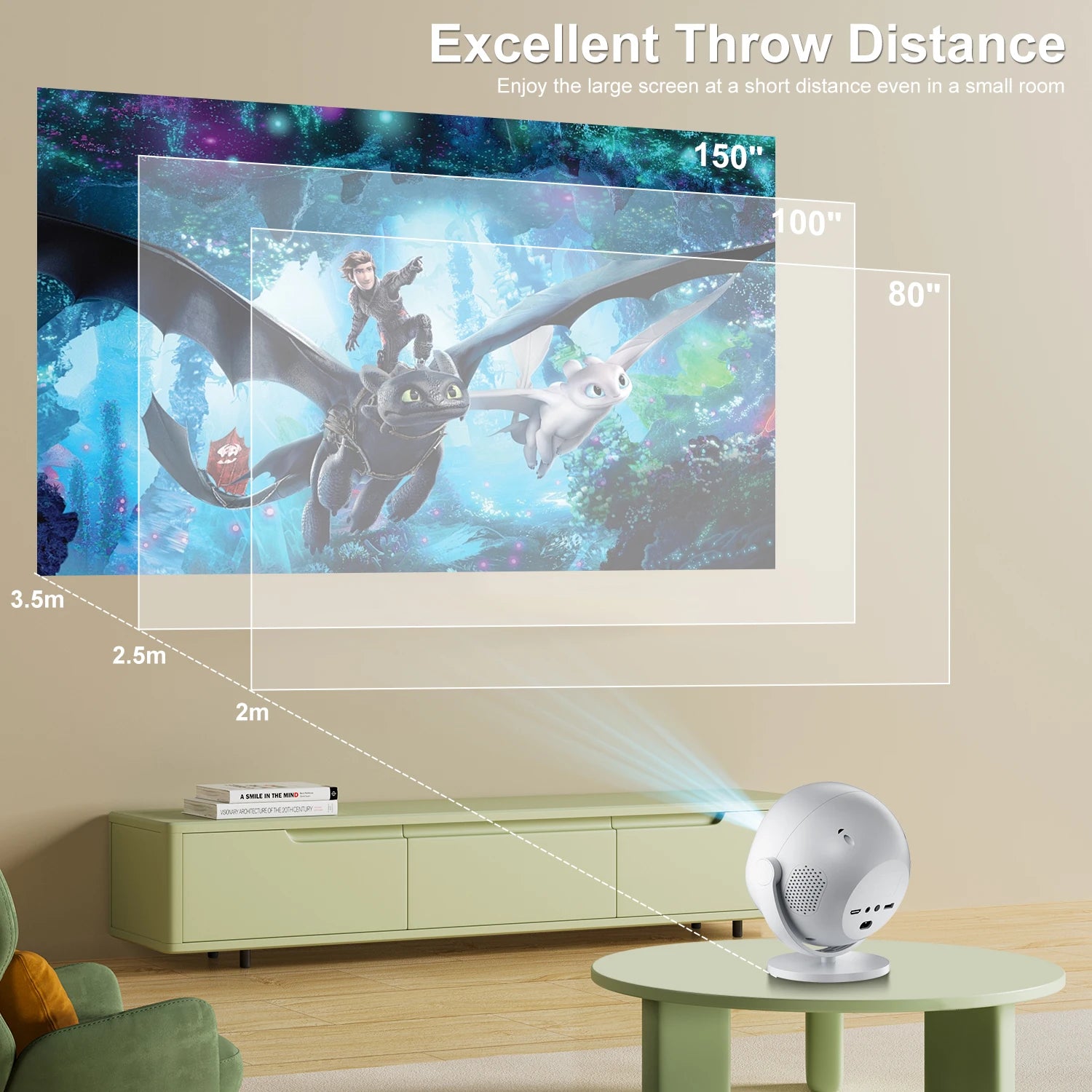 Salange Native 1080P 340ANSI 4K Mini Projector Andorid TV11.0 P360 360°