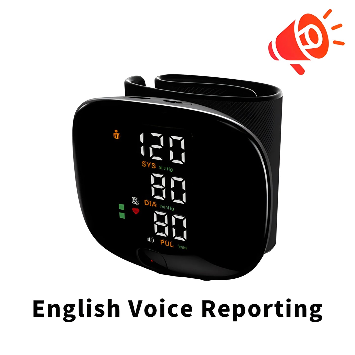 English Voice Activated Portable LED Wrist Blood Pressure Monitor