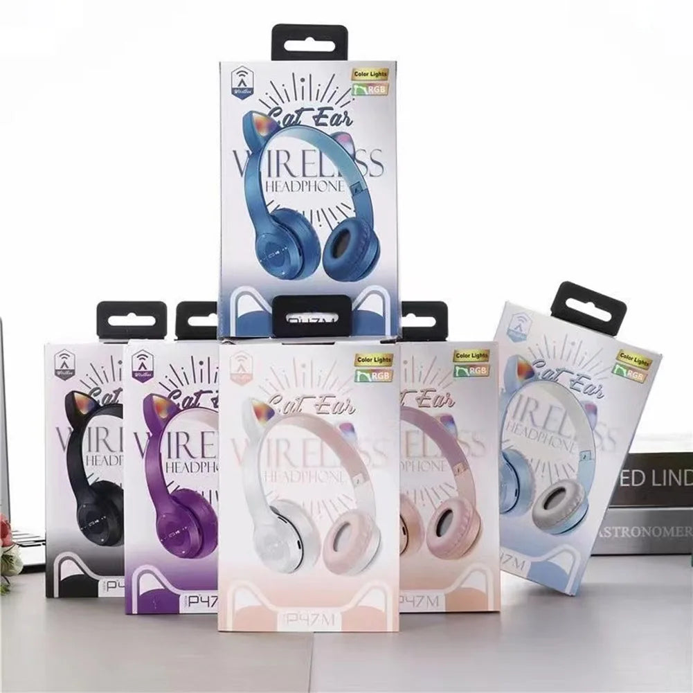 Cat Ear Headphones with LED Glow Lights | Wireless Bluetooth Over-Ear Headset