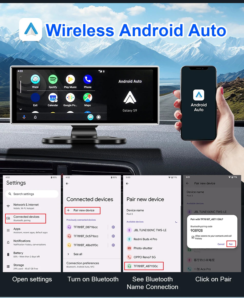 All-in-One 10.1/11.26" 4K Touchscreen Car Stereo | Wireless CarPlay & Android Auto | Built-in GPS & DVR Recorder | Dual Channel Recording | WiFi & Bluetooth