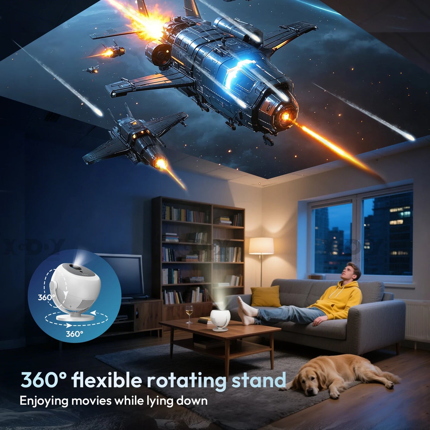 XGODY 350 ANSI Lumens 4K Portable Android Projector with WiFi 6, Bluetooth, & 50% Zoom