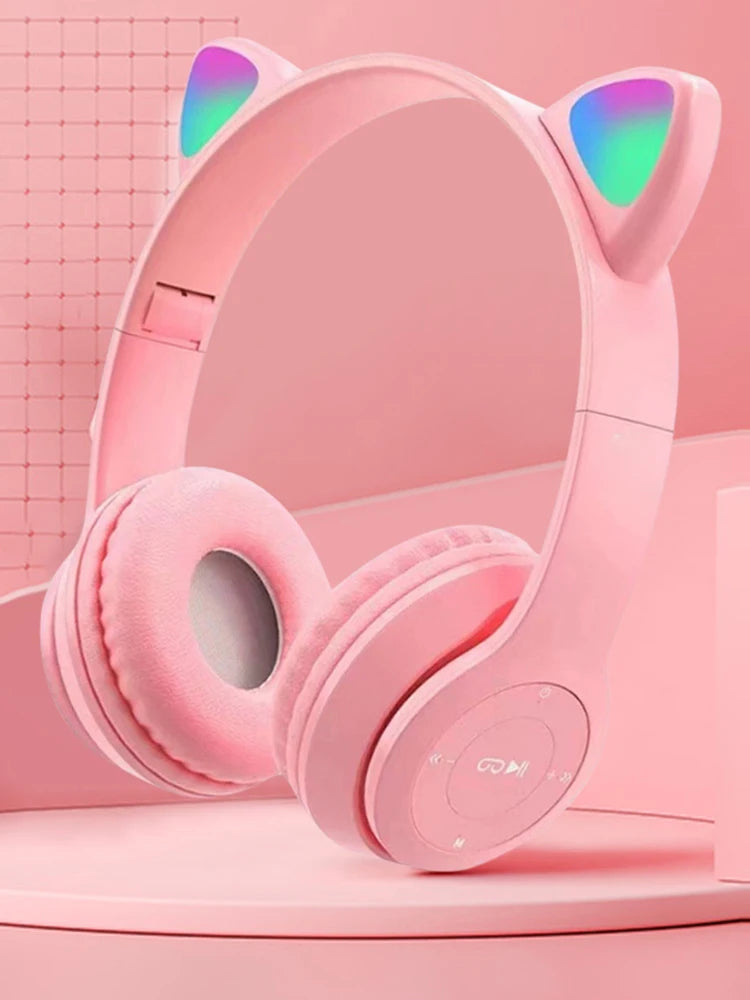 Cat Ear Headphones with LED Glow Lights | Wireless Bluetooth Over-Ear Headset