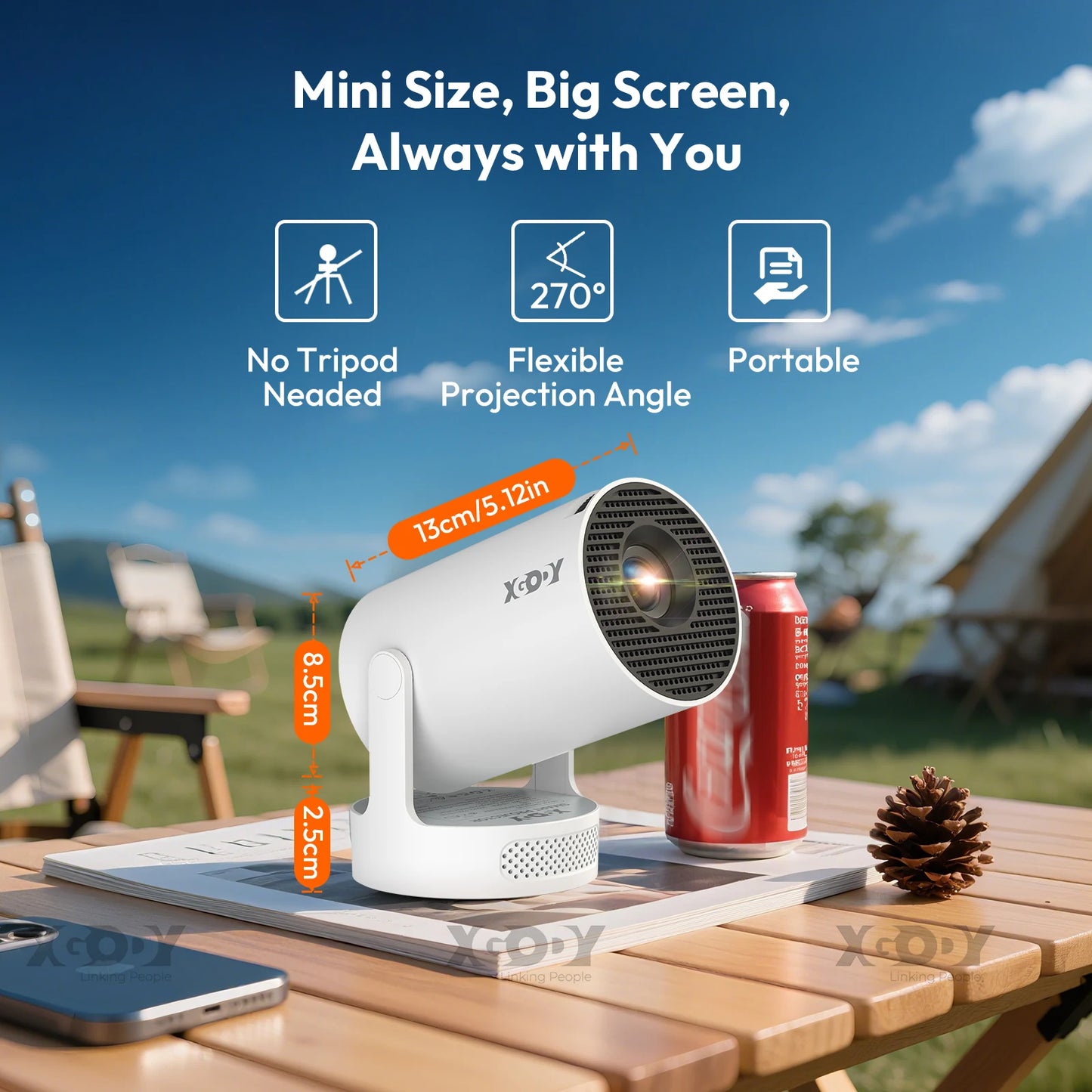 XGODY Gimbal Projector: 720P HD Smart Android Cinema