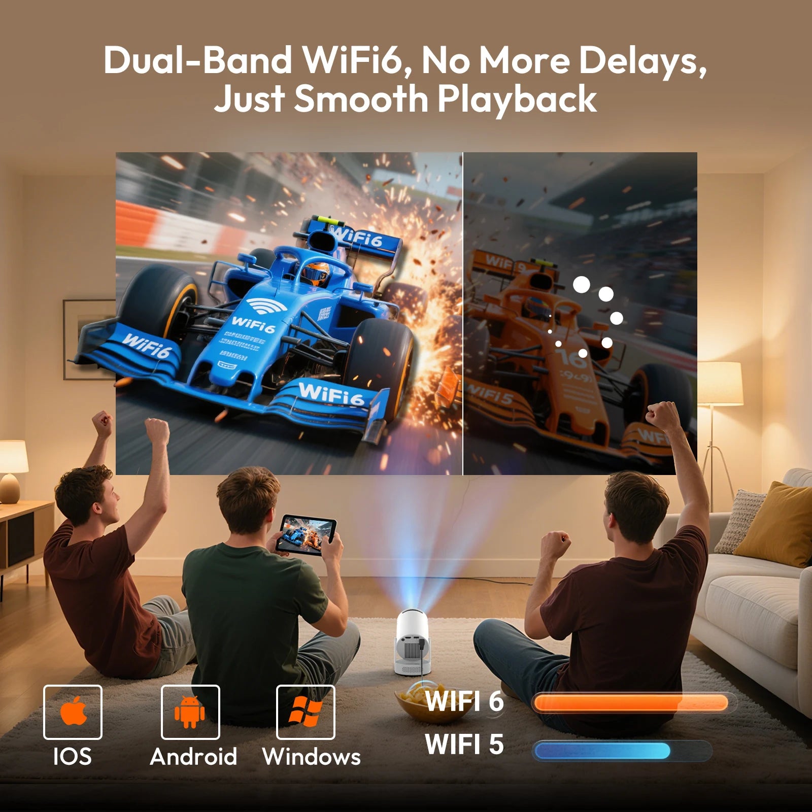 XGODY Gimbal 3S Short-Throw Projector | 720P HD, 250 ANSI Lumens, Android 11 with WiFi 6