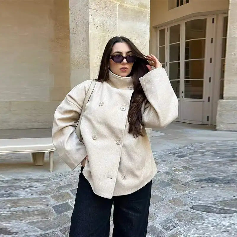 Women's Stand Collar Wool-Blend Coat