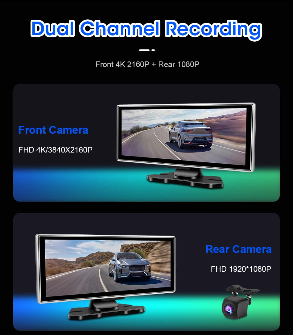 All-in-One 10.1/11.26" 4K Touchscreen Car Stereo | Wireless CarPlay & Android Auto | Built-in GPS & DVR Recorder | Dual Channel Recording | WiFi & Bluetooth