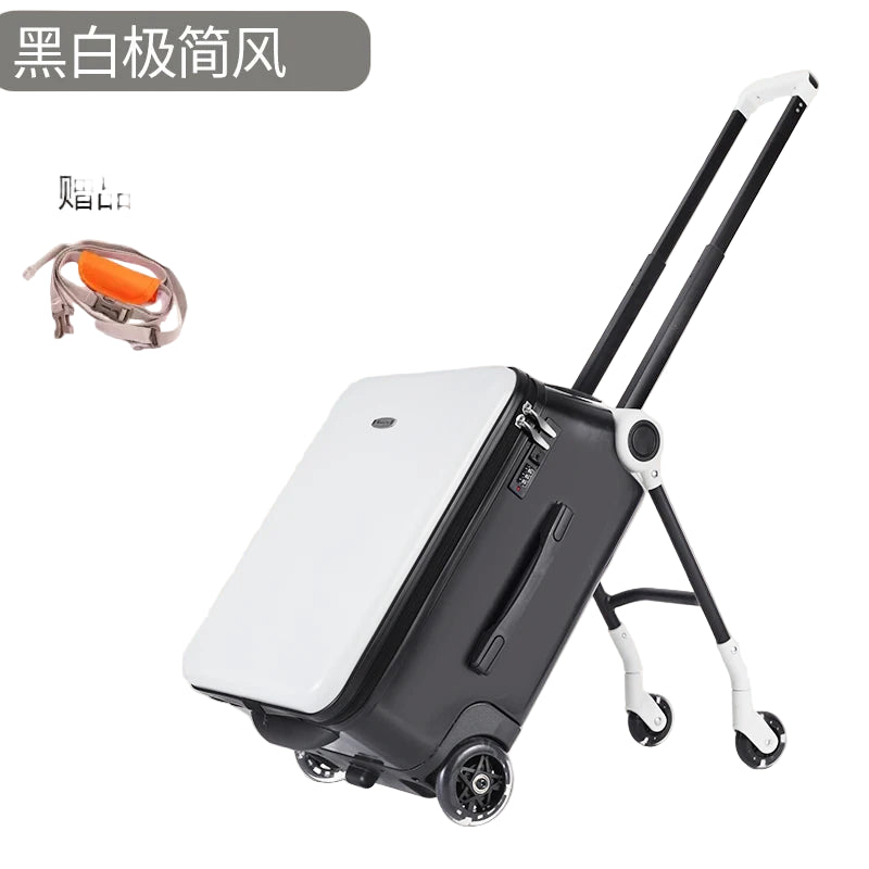 Black and white suitcase with赠品 (gifts) text on a beige background