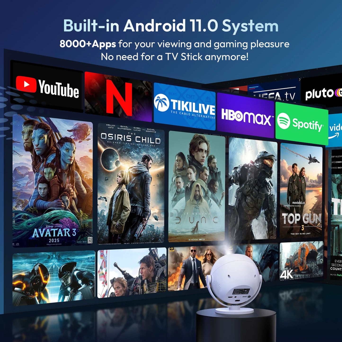 XGODY 350 ANSI Lumens 4K Portable Android Projector with WiFi 6, Bluetooth, & 50% Zoom