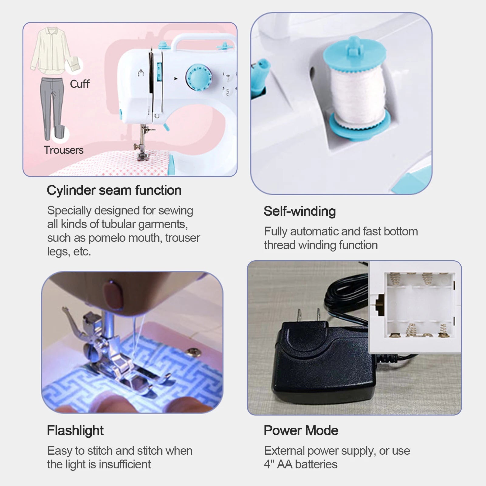 Portable Sewing Machine |12 Stitch Types, Horizontal Rotary Shuttle & Metal Hook