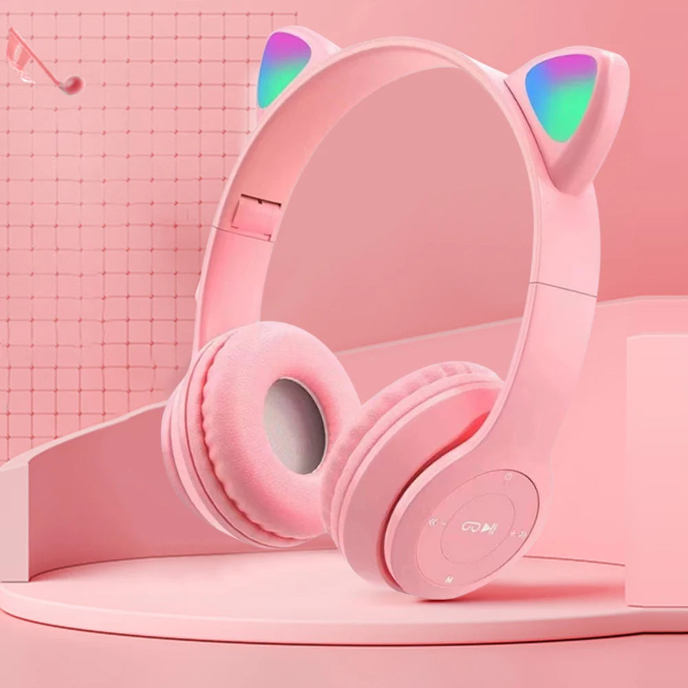 Cat Ear Headphones with LED Glow Lights | Wireless Bluetooth Over-Ear Headset