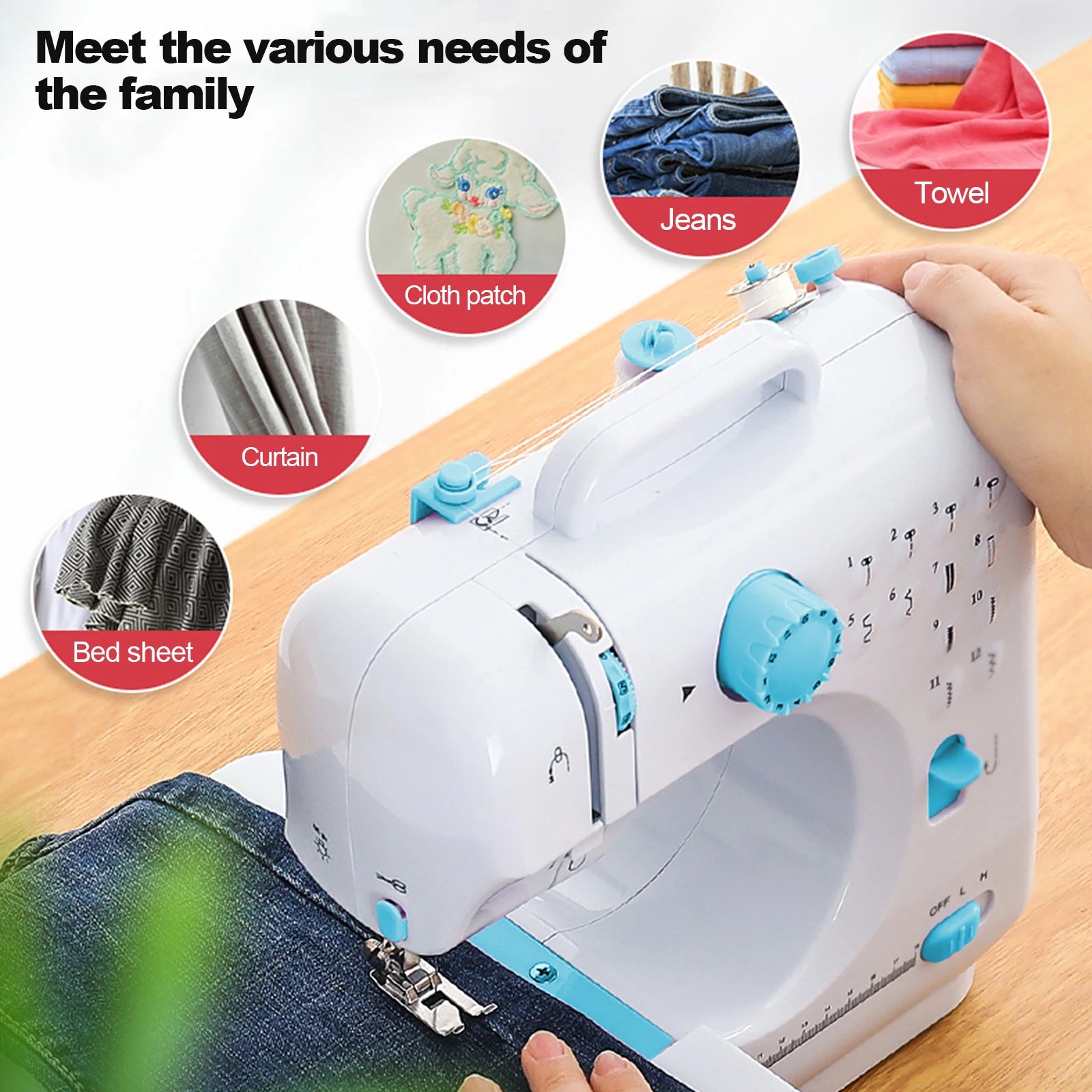 Portable Sewing Machine |12 Stitch Types, Horizontal Rotary Shuttle & Metal Hook