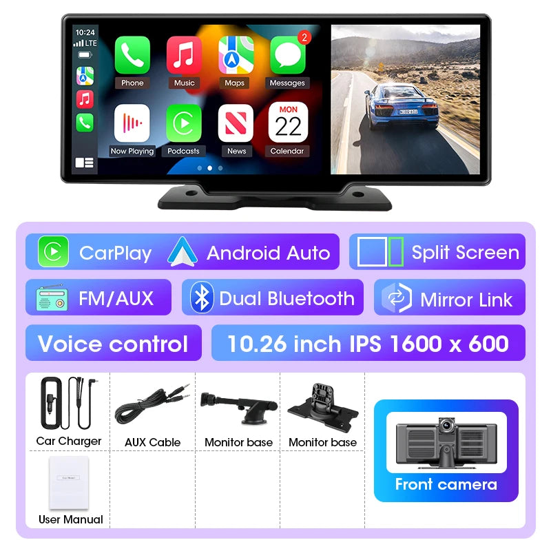 All-in-One 10.1/11.26" 4K Touchscreen Car Stereo | Wireless CarPlay & Android Auto | Built-in GPS & DVR Recorder | Dual Channel Recording | WiFi & Bluetooth