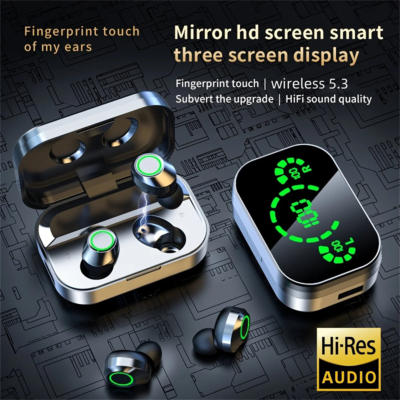 Touch Control Wireless Earbuds | Clear LED Display for iOS/Android