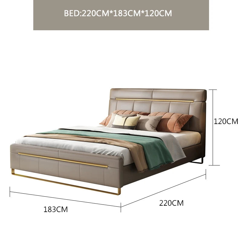 Modern bedroom minimalist bed bedroom double bed1.8M master bedroom high box marriage bed leather art soft bed