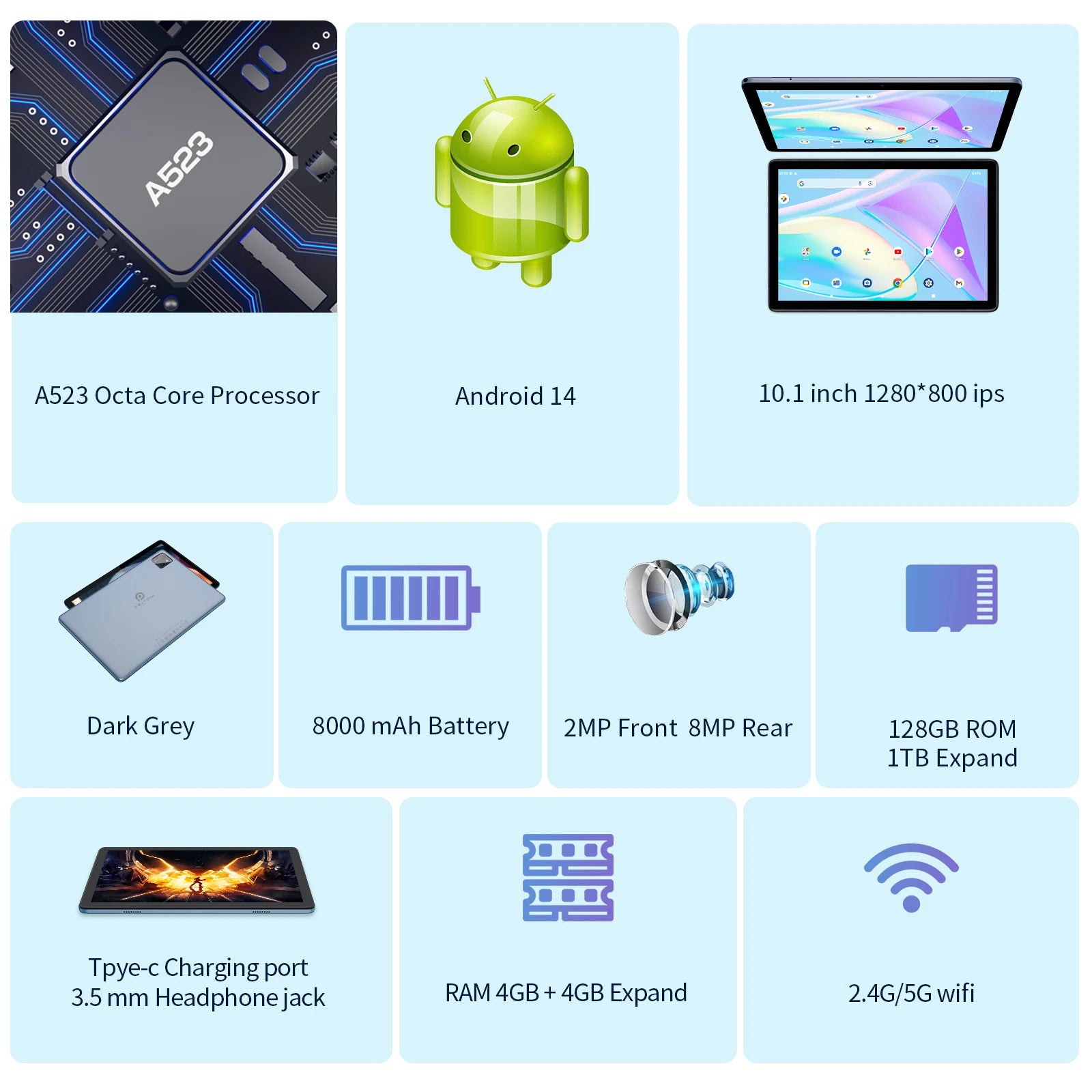 PRITOM TAB11 Android 14 0 Inch, Octa-Core, 5G WiFi6, 128GB