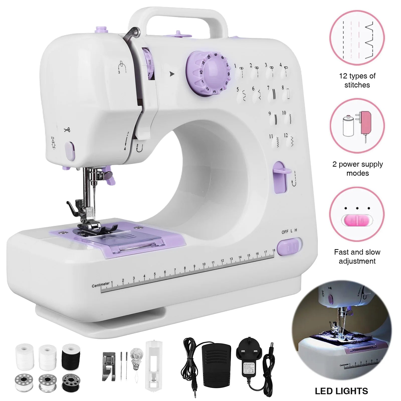 NENG 505A Portable Sewing Machine with 12 Stitches | Electric & Battery Powered
