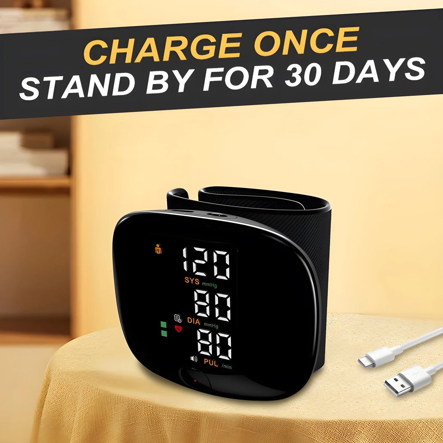 English Voice Activated Portable LED Wrist Blood Pressure Monitor