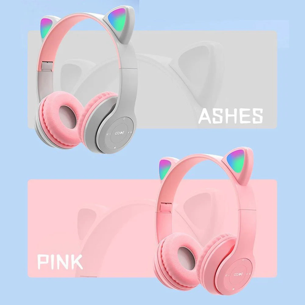 Cat Ear Headphones with LED Glow Lights | Wireless Bluetooth Over-Ear Headset