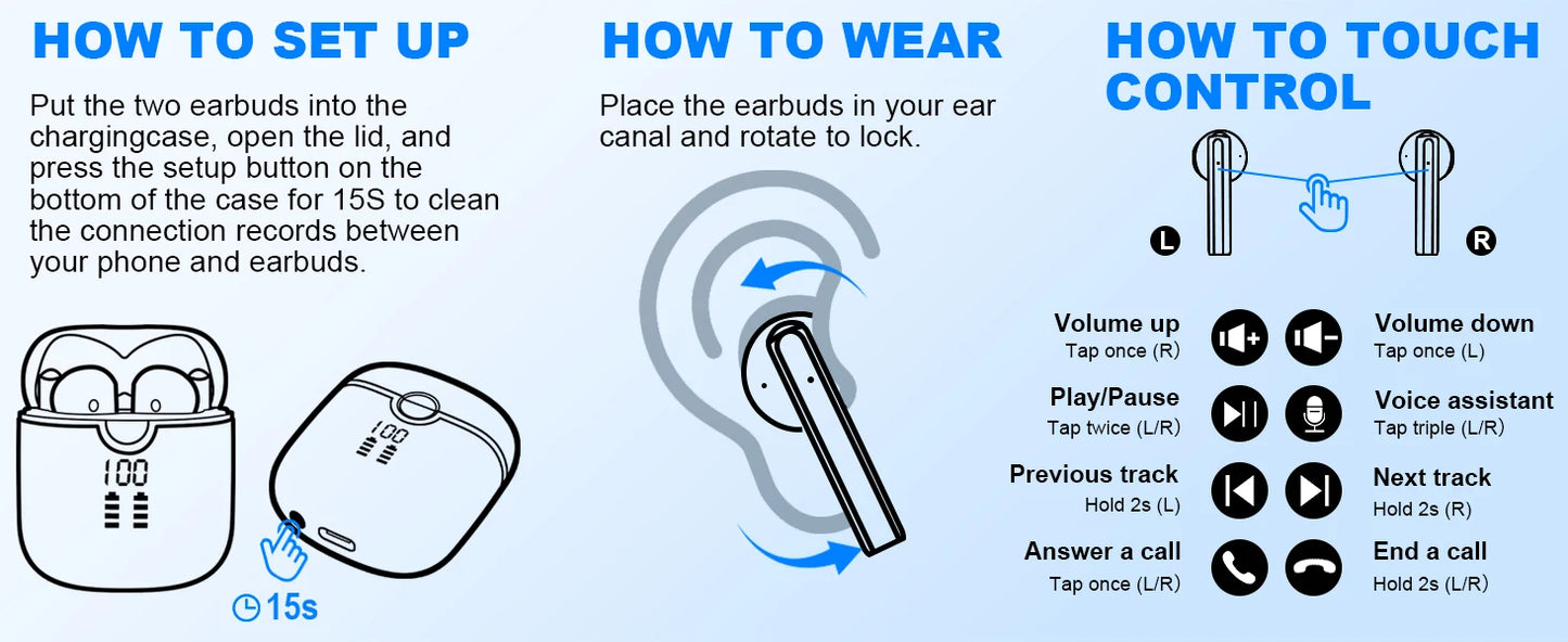 Wireless Earbuds with 40H Playtime | ENC Noise Cancellation for Clear Calls