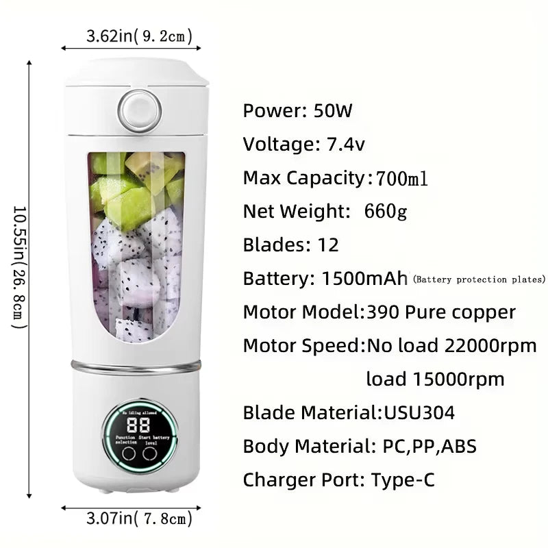 CREAROMA Portable Electric Juicer - 1000ml Automatic Pulp Ejection Blender