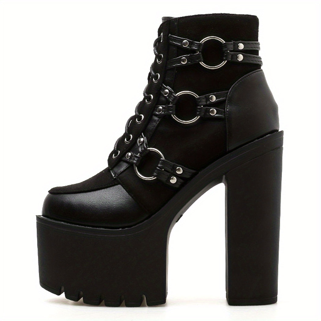 Women's Goth Motorcycle High Heel Boots