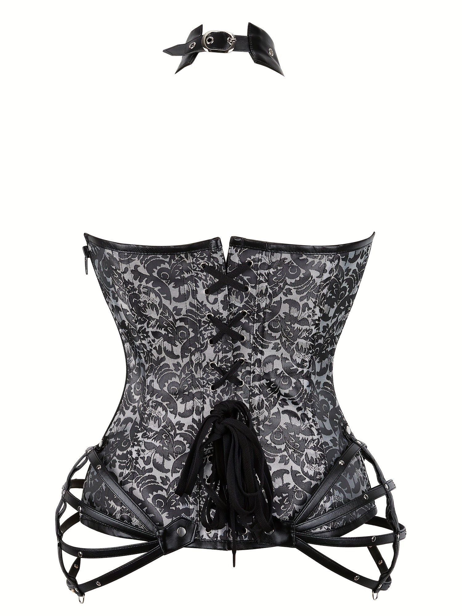 Gothic Halter Women's Vintage Floral Corset | Halter Neck Bustier with Zipper for Tummy Control